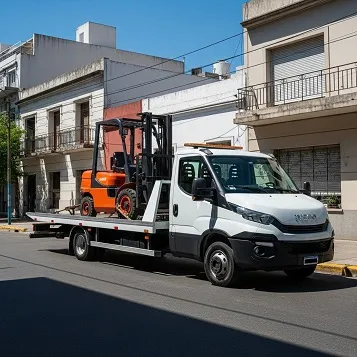 Grúa de plancha circulando por calle de Buenos Aires